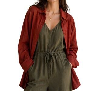 Eileen Fisher Longline Tunic Womens Large Rust Cotton Classic Button Top